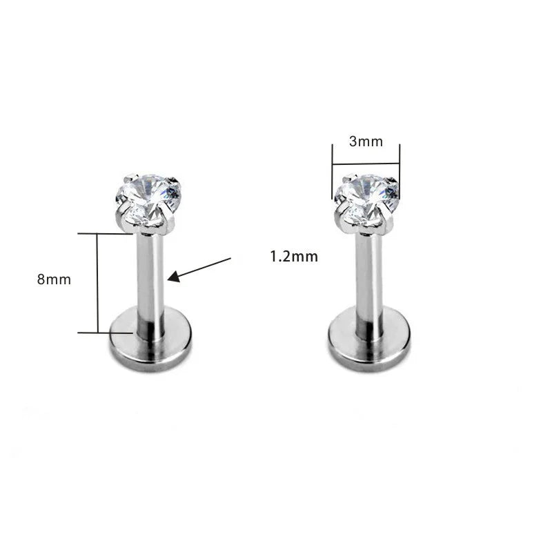 G23 Titanium Labret Piercing Studs - Triangle Zircon Lip Ear Cartilage Tragus Helix Body Jewelry Earrings