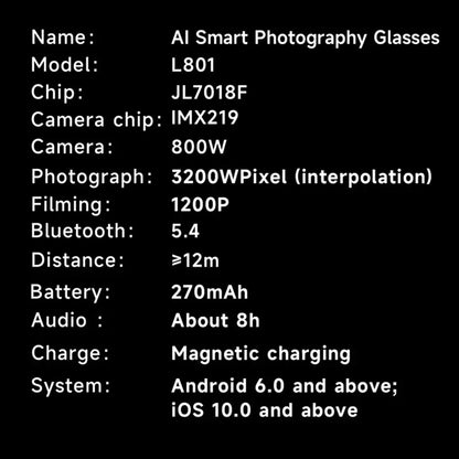 AI Smart Glasses — 8MP Camera Bluetooth Sunglasses with Audio, Video, Calls, Music Player, Multifunctional Wearable