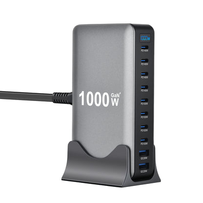 1000W 10-Port GaN Desktop Charger – 140W PD Fast Charging for MacBook Pro, 100W for Phone & Tablet, Multi-Port USB Hub Station