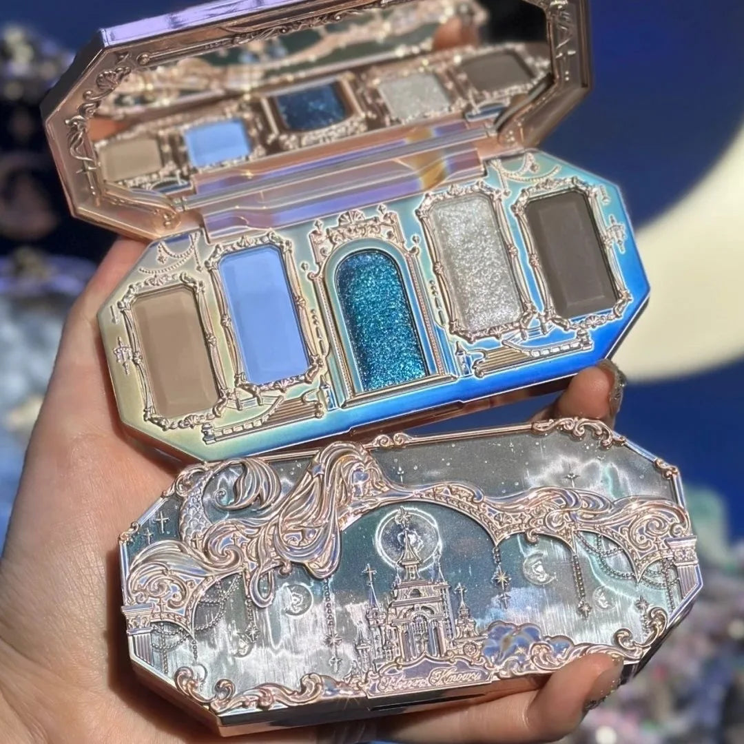 Flower Knows Moonlight Mermaid Eyeshadow Palette – 5-Color Matte, Shimmer & Glitter Waterproof Eye Shadow