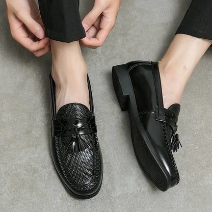 Men’s Leather Brogue Dress Shoes - Casual Business Tassel Loafers for Wedding & Party