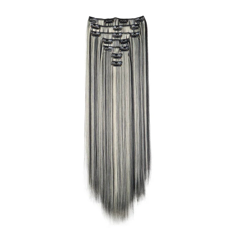 WIGSIN 24 Inch Synthetic Hair Extensions - 7PCS Long Straight Clip-In Hairpieces for Women in Black and Blonde Styles