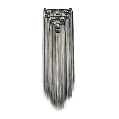 WIGSIN 24 Inch Synthetic Hair Extensions - 7PCS Long Straight Clip-In Hairpieces for Women in Black and Blonde Styles