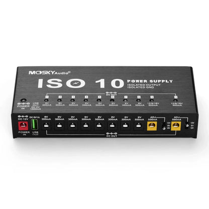 MOSKY ISO-10 Guitar Pedal Power Supply – 10 Isolated DC Outputs, 5V USB Output for 9V, 12V, 18V, Protection for Guitar Accessories