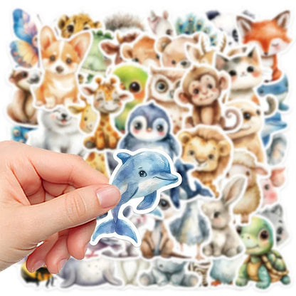 Cute Watercolor Animal Stickers - Cartoon Graffiti Decals for Phone Case, Skateboard, Scrapbook and Kids Crafts