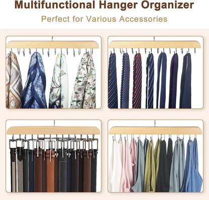 Wooden Belt Rack – Women’s & Men’s Clothes Storage Hanger for Belts, Scarves, Ties, and Wardrobe Organizer