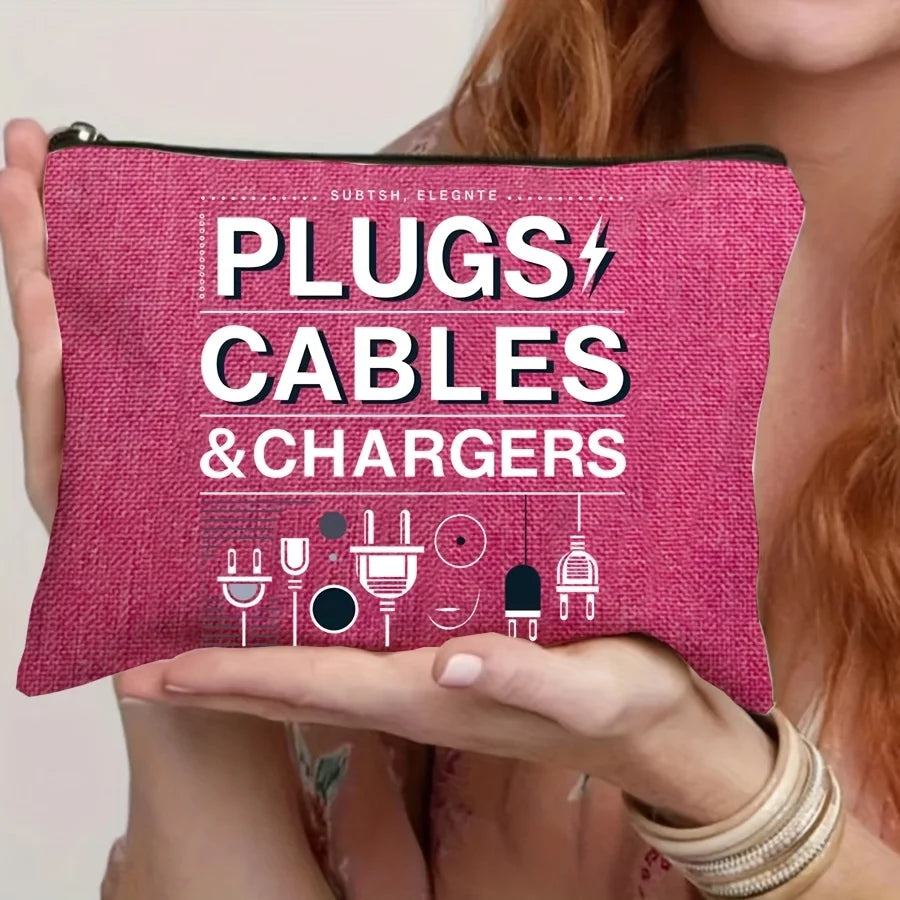 Cute Cable & Charger Organizer Pouch - Zipper Storage Bag for Makeup, Cosmetics, Tech Accessories, and Travel