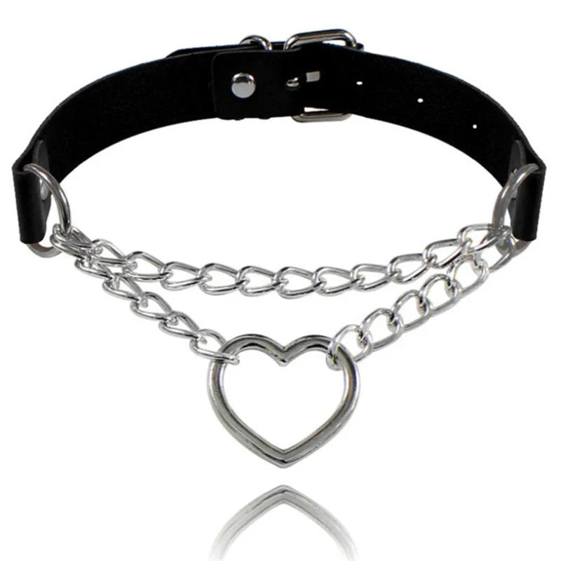 Harajuku Punk Rock Gothic Choker Necklace – PU Leather Heart Lock, Key, Spike Collar, Cosplay Accessories for Women