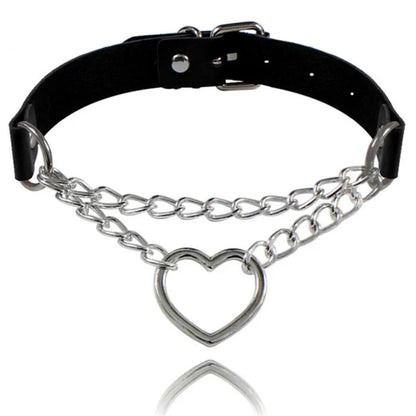 Harajuku Punk Rock Gothic Choker Necklace – PU Leather Heart Lock, Key, Spike Collar, Cosplay Accessories for Women