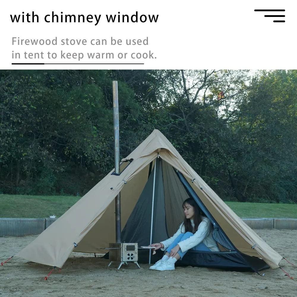 Camping Hot Tent with Chimney Window – Ultralight Tipi Teepee Pyramid Tent, Double Layer Bushcraft Shelter for 1 Person