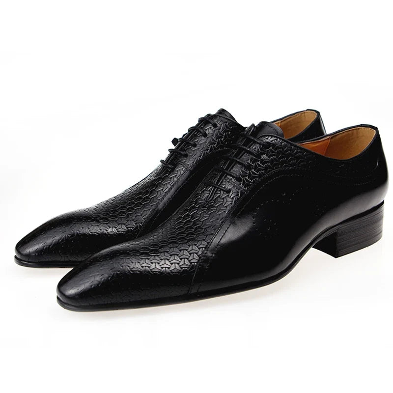 Men’s Genuine Leather Brogue Shoes - Formal Evening Wedding Dress Shoes with Side Carving