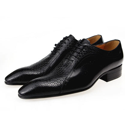 Men’s Genuine Leather Brogue Shoes - Formal Evening Wedding Dress Shoes with Side Carving
