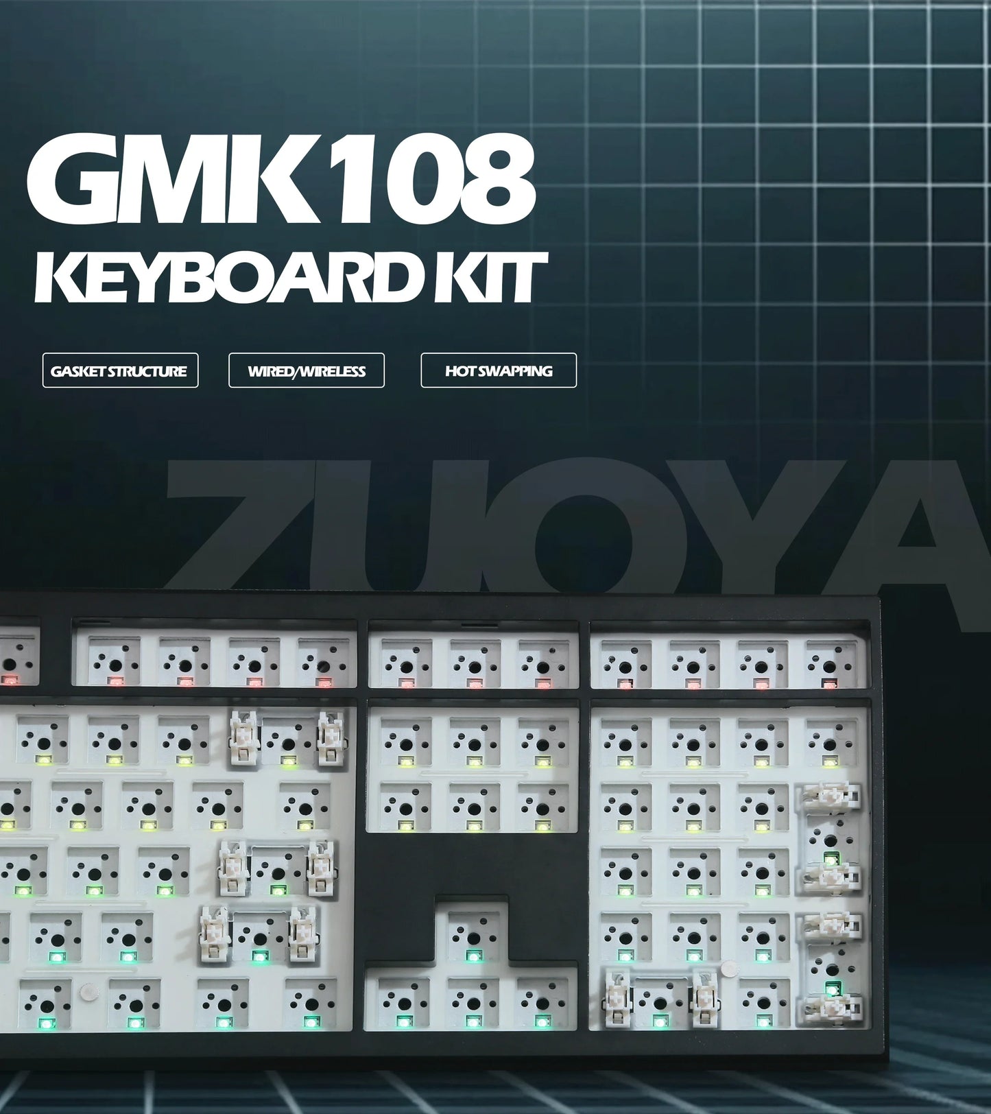GMK108 Gaming Mechanical Keyboard Kit - RGB Backlit Hot Swap Gasket Mount Keyboard with VIA/QMK Support