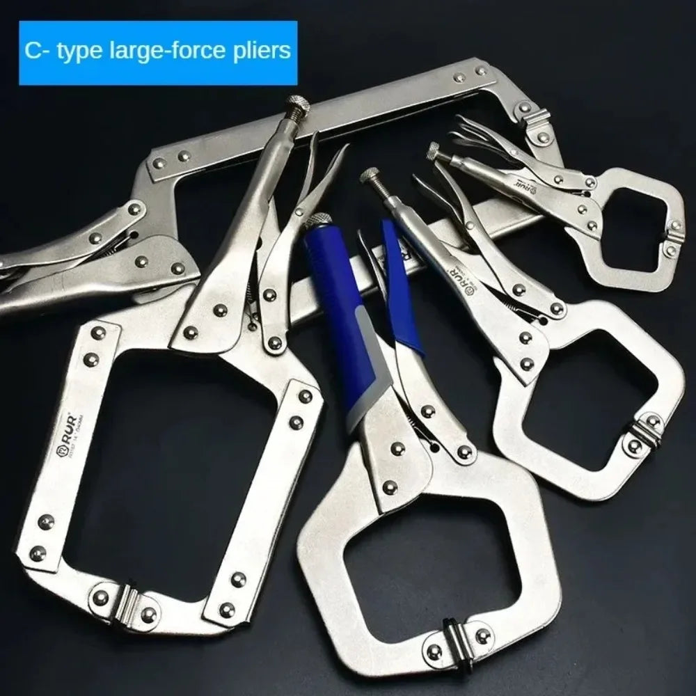 RUR Heavy-Duty C-Type Locking Pliers - Multi-Function Industrial Clamps for Woodworking & Repairs