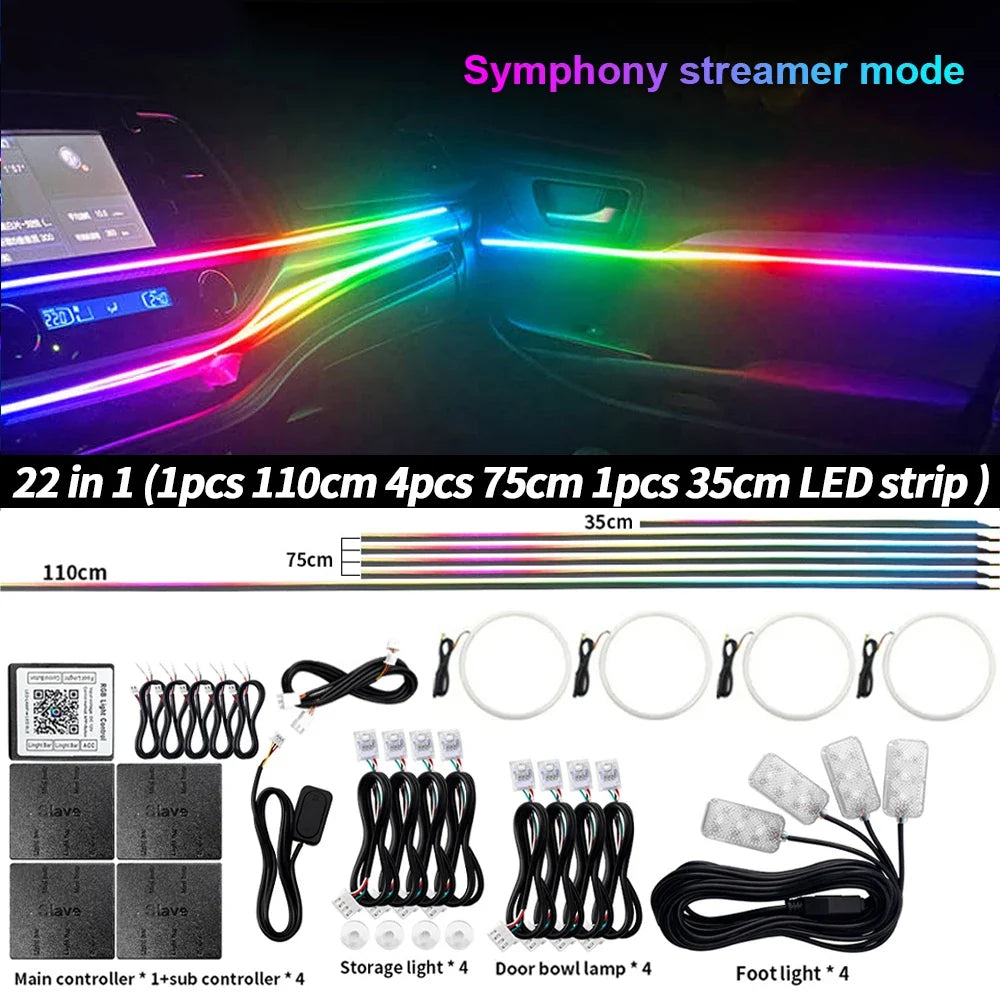6/10/14/18 in 1 RGB LED Car Ambient Light - APP Controlled Acrylic Interior Atmosphere Strip with 64/213 Color Symphony Lighting