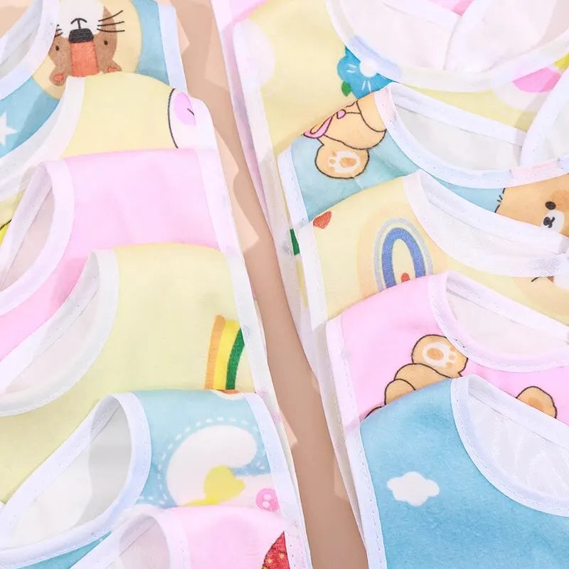 5PCS Baby Cartoon Snap Bibs - Super Soft Waterproof Crystal Velvet Newborn Feeding & Saliva Towels