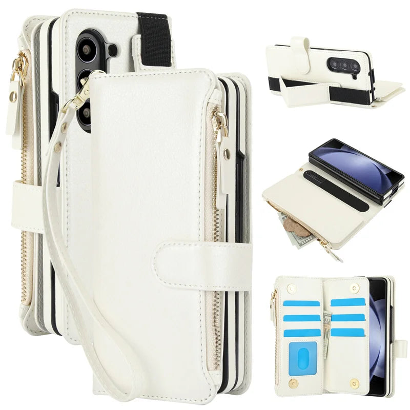 Leather Wristband Wallet Case for Samsung Galaxy Z Fold 3/4/5/6 – Shock Resistant Protective Cover