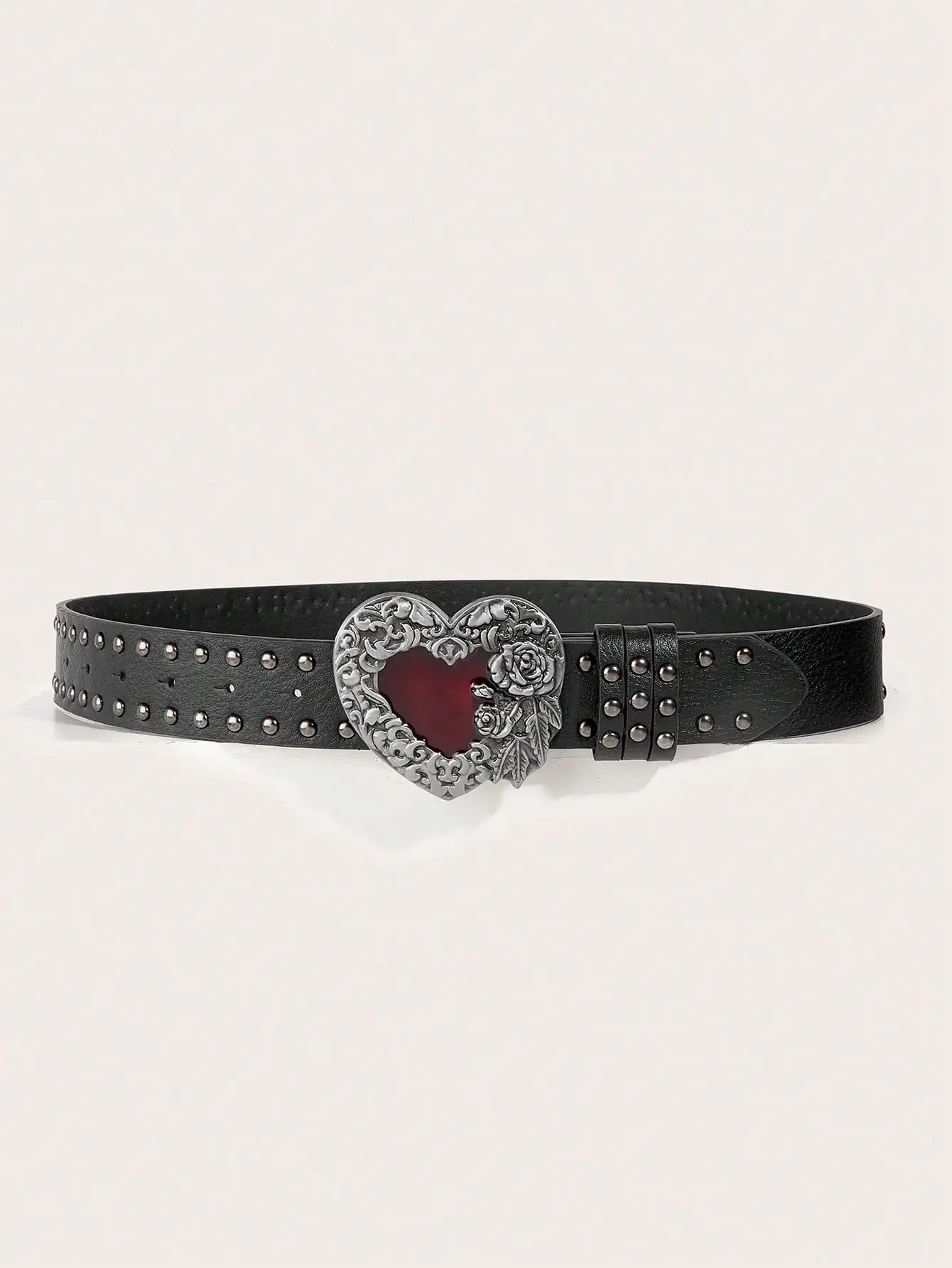 Rose Heart Leather Belt - Y2K Punk Gothic Rivet Rock Hip-Hop Fashion Accessory