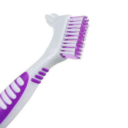 Denture Cleaning Brush - Soft Multi-Layer Bristle False Teeth Brush with Non-Slip Rubber Handle