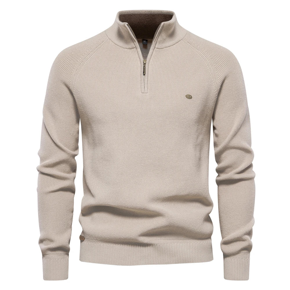 Men's Autumn Cotton Zipper Cardigan - High Collar Warm Knitted Casual Sweater Winter Top