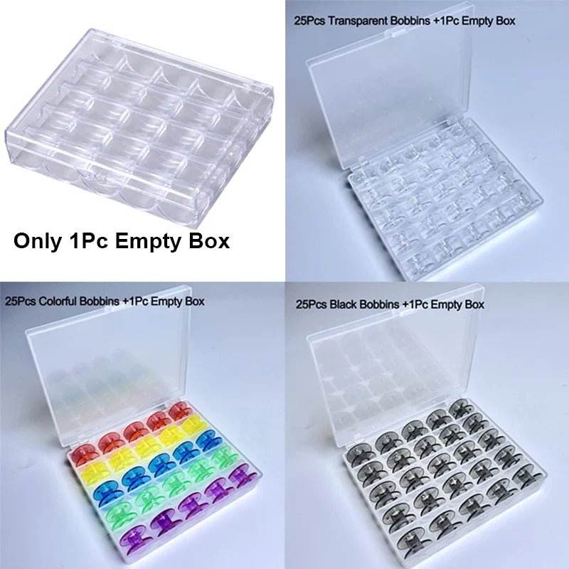 25-Spool Bobbin Storage Box - Plastic Sewing Machine Bobbin Case & Organizer