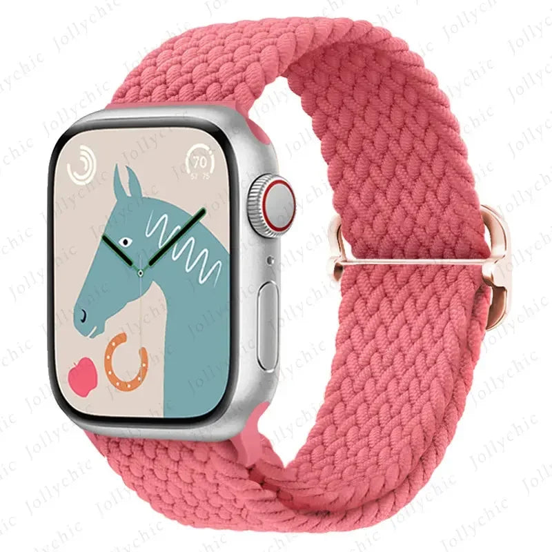 Braided Solo Loop Apple Watch Ultra Band – Elastic Nylon Adjustable Sport Bracelet Strap for iWatch SE, Series 3–9 (38mm–49mm)