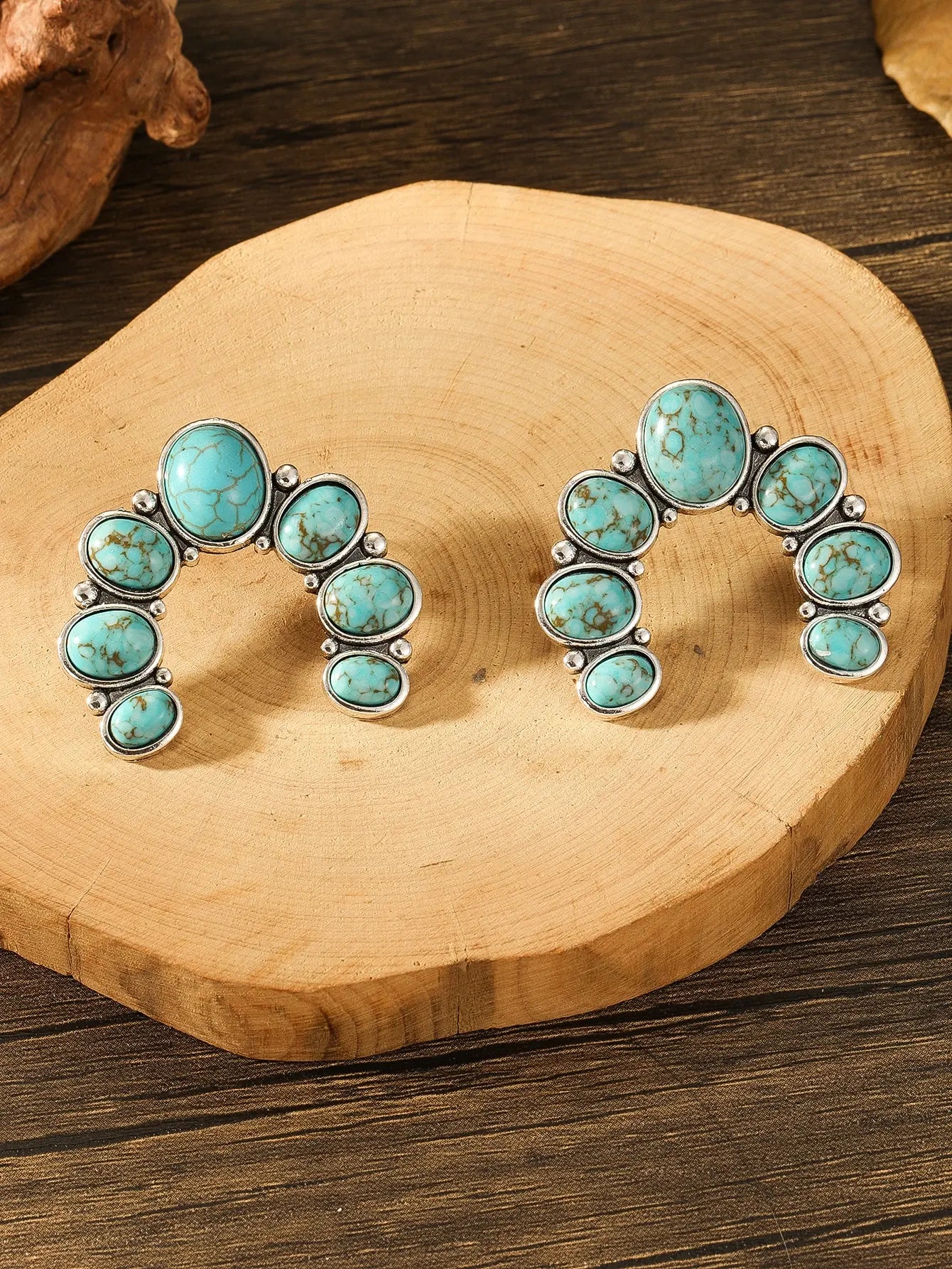 Vintage Tribal Gemstone Earrings - Women's Ethnic Style Rose Red Blue Fashion Jewelry Gift