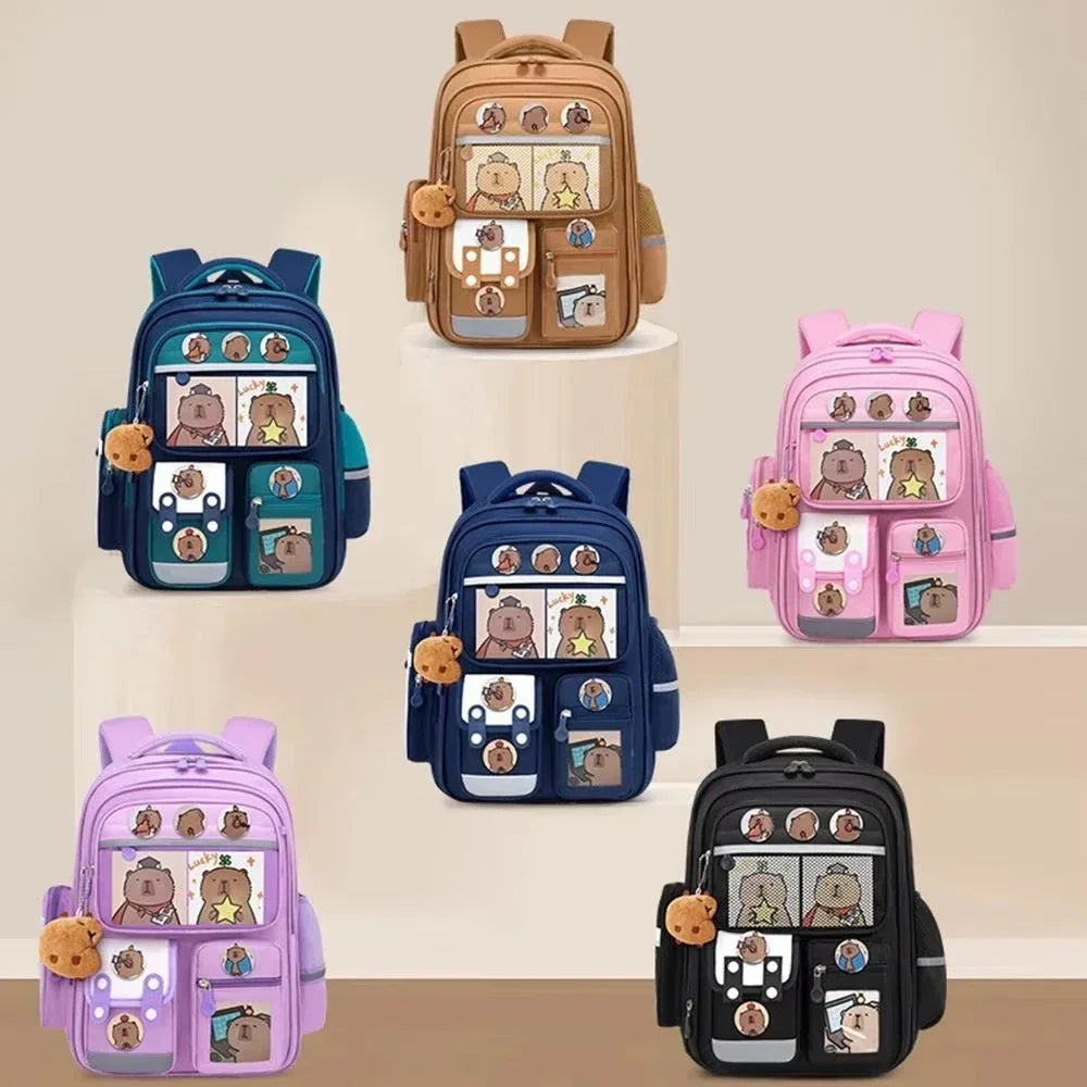 Capybara Waterproof School Backpack | Large Capacity, Ergonomic Straps for Students, Spine-Friendly Gift Bag