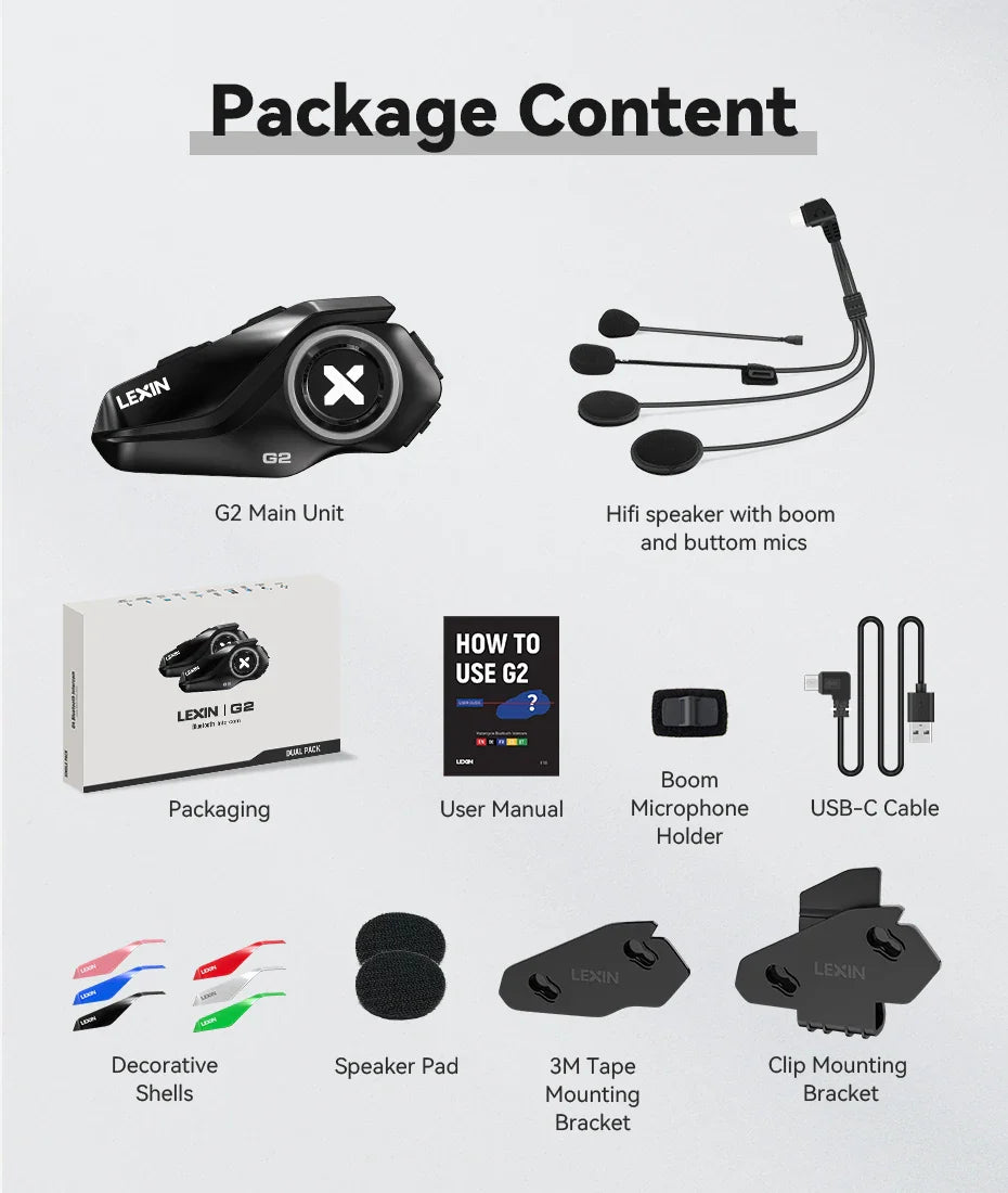 Lexin G2P Motorcycle Helmet Bluetooth Intercom – Hands-Free Communicator for Up to 6 Riders with FM Radio