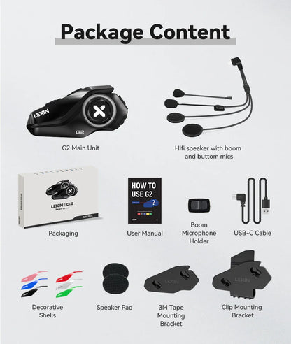 Lexin G2P Motorcycle Helmet Bluetooth Intercom – Hands-Free Communicator for Up to 6 Riders with FM Radio