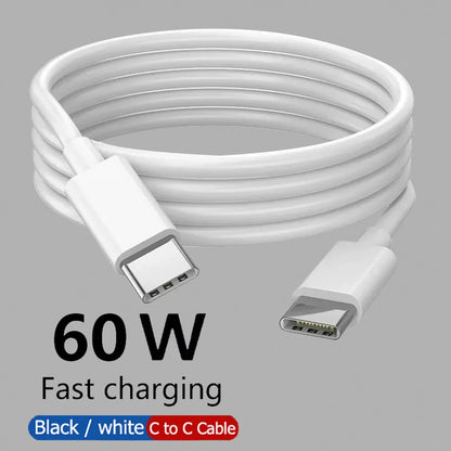 PD 60W USB-C to USB-C Fast Charging & Data Cable — 1M/2M/3M for iPhone 15/15 Pro, Huawei, Samsung, Xiaomi