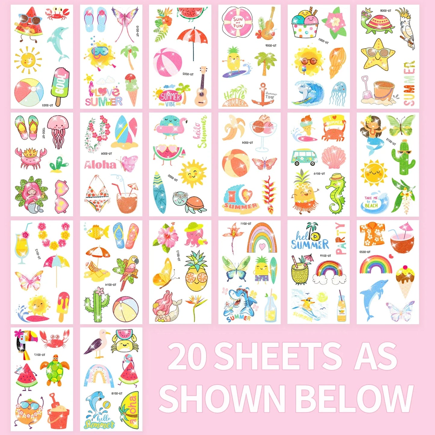 120PCS Glitter Temporary Tattoos - Summer Hawaiian Luau Party Favors for Adults