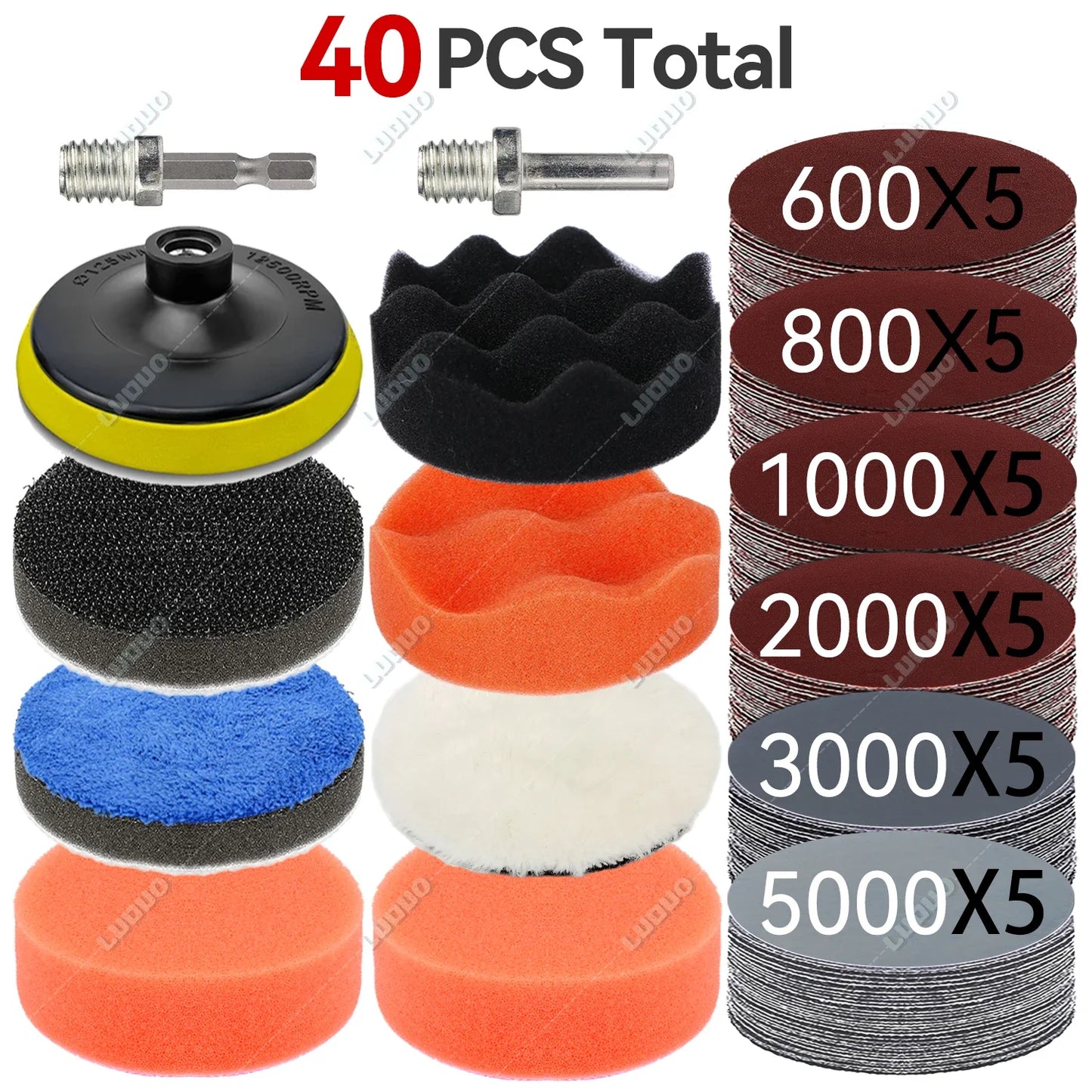 3–7 Inch Sandpaper & Polishing Sponge Set 100–5000 Grit – Car Headlight Restoration Buffing Discs for Waxing, Sanding & Polishing