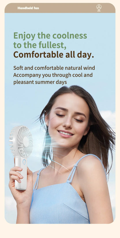 Portable Mini USB Fan – Handheld & Desktop Fan with Phone Holder, 3-Speed Adjustable Wind, Long Battery Life, Multi-Function Cooling Fan