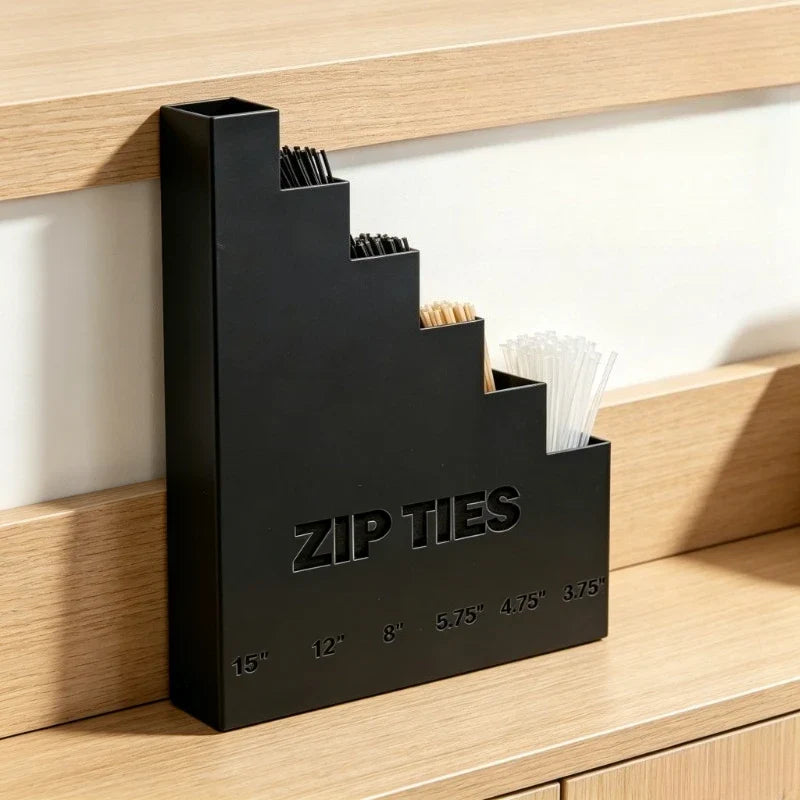 3D Printed Wall Mount Zip Tie Organizer - Heavy Duty Cable Tie Storage Dispenser for Garage and Workshop Organization