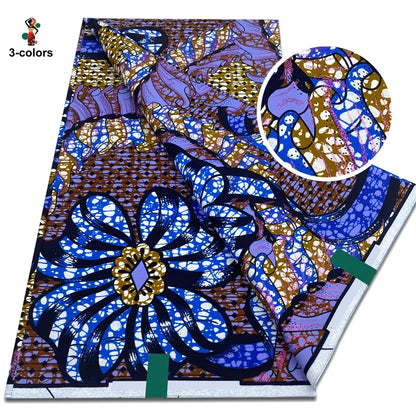 African Gold Print Wax Fabric - 100% Cotton Soft Nigerian Ankara Batik Pagne Material