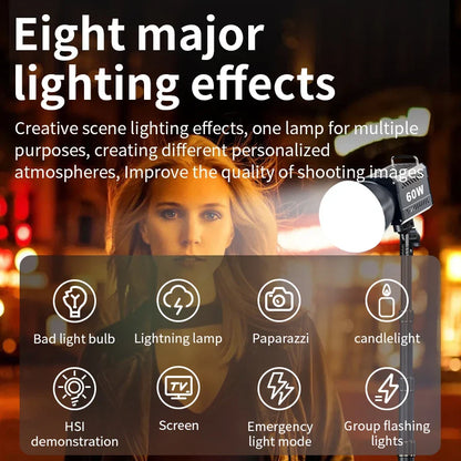 60W COB Video Light - CRI≥90, TLCI≥97, Dual Color Temperature 2700K-6500K, Portable Mini Bowens Live Lighting