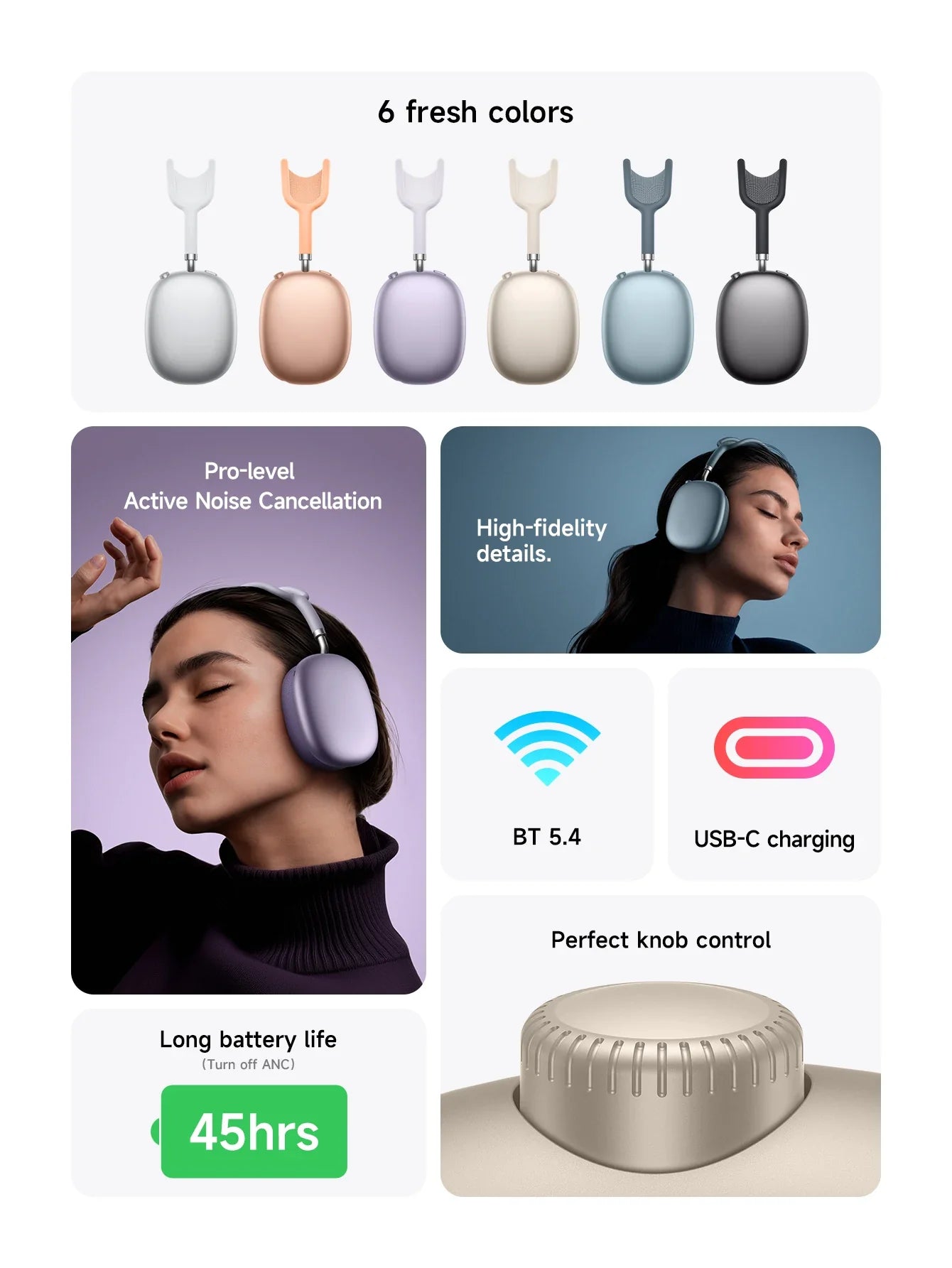 HOCO W65 Plus ANC Bluetooth Headphones – Wireless Over-Ear Noise Cancelling HiFi Sport Headset with Control Button