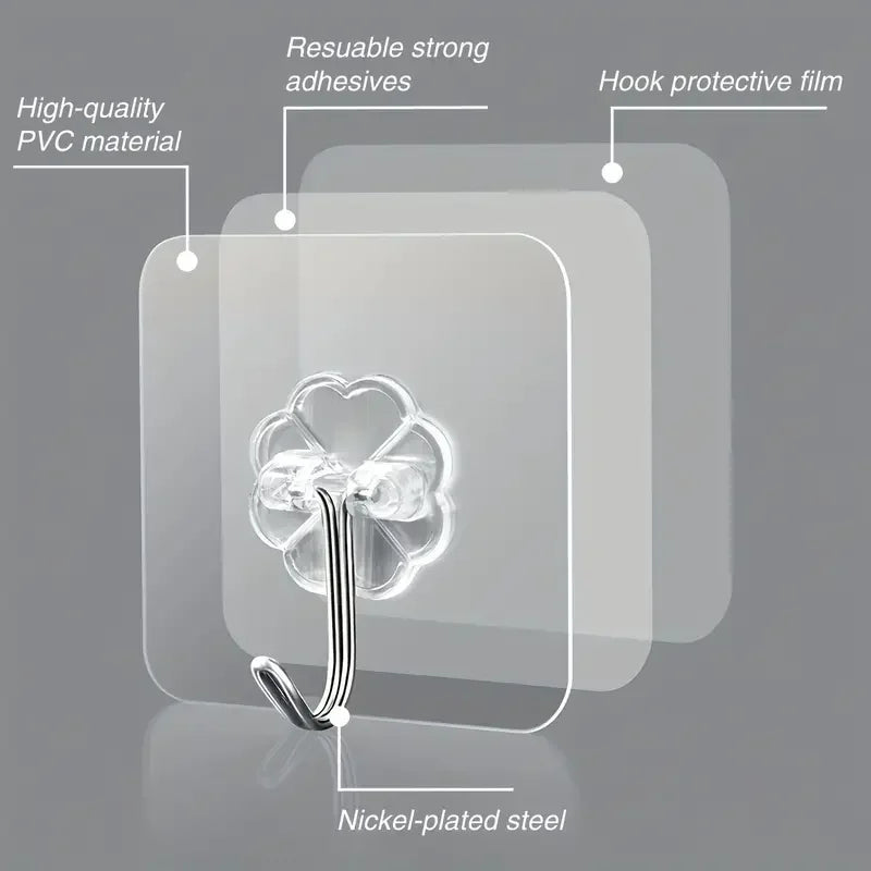 Transparent Heavy Duty Self-Adhesive Wall Hooks – Multi-Purpose Key & Towel Holder for Kitchen and Bathroom