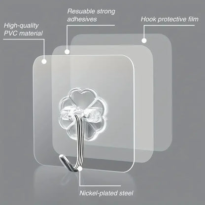 Transparent Heavy Duty Self-Adhesive Wall Hooks – Multi-Purpose Key & Towel Holder for Kitchen and Bathroom