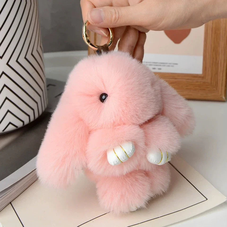Fluffy Rabbit Fur Pom Pom Keychain - Soft Bunny Bag Charm & Cute Accessory Gift for Girls