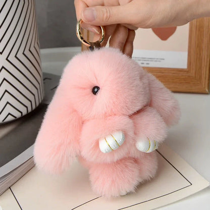 Fluffy Rabbit Fur Pom Pom Keychain - Soft Bunny Bag Charm & Cute Accessory Gift for Girls