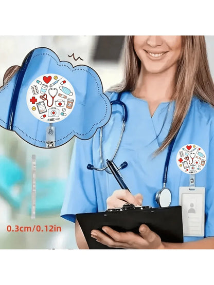 Cute Nurse Retractable Badge Holder - Acrylic Medical ID Clip Reel for Doctors, RN & LPN Staff