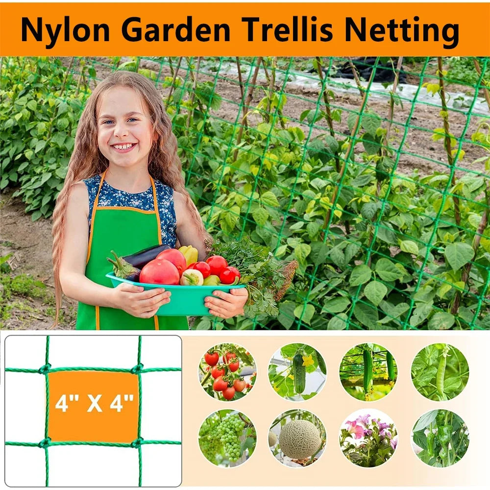 Heavy Duty Plant Trellis Netting - Thick Nylon Climbing Support Mesh for Cucumber, Tomato & Grape Gardens