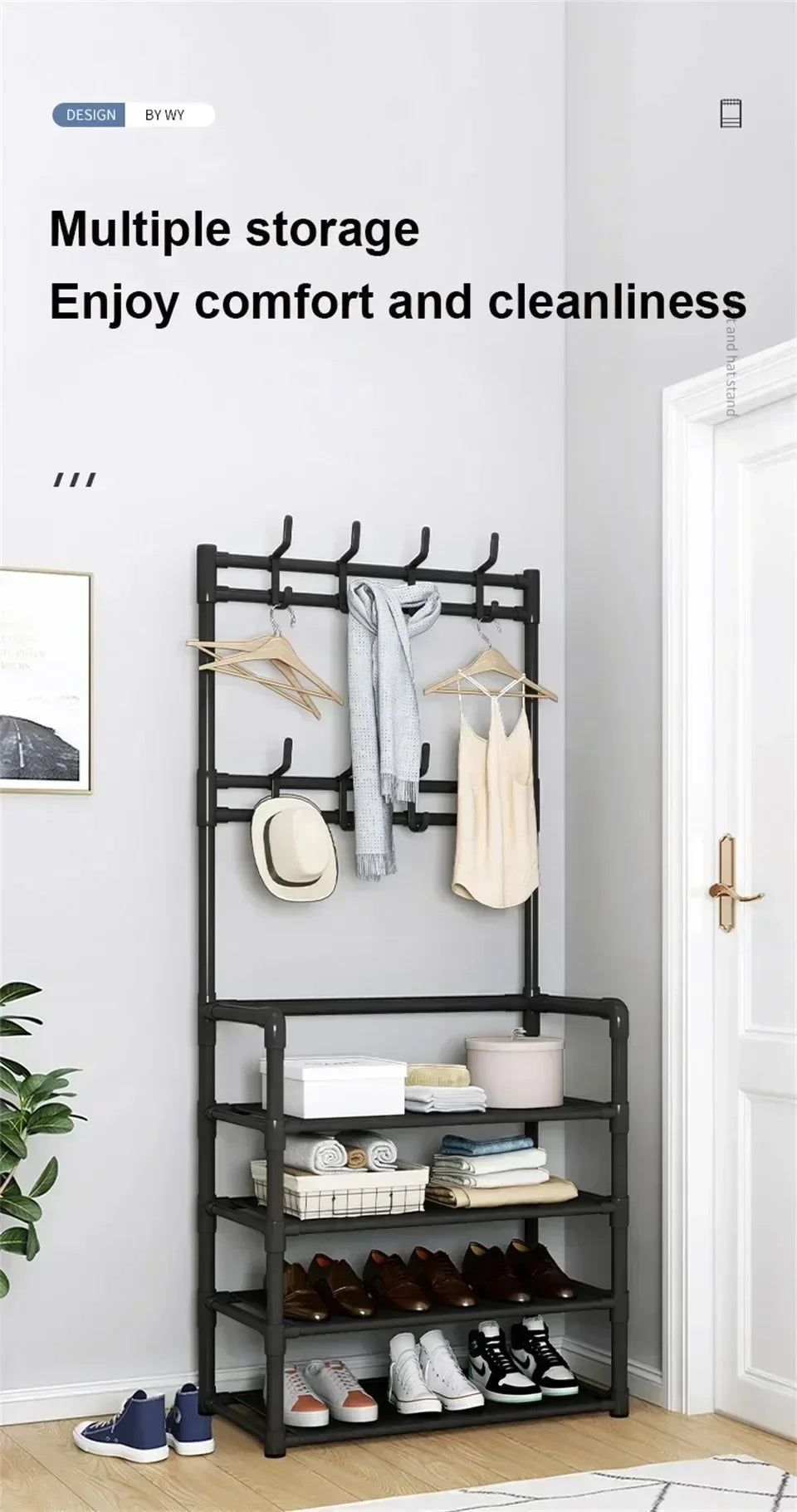 Multi-Layer Shoe and Hat Rack - Multifunctional Floor Standing Storage for Shoes, Sneakers, and Coats, Dormitory Organizer Cabinet