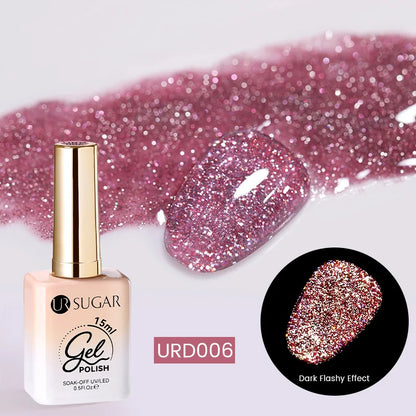 UR SUGAR Champagne Gold Silver Reflective Glitter Gel Nail Polish 15ml - Semi-Permanent Soak Off UV Manicure Art Varnish