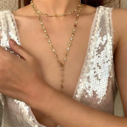 Trendy Y-Shaped Metal Necklace - Gold & Silver Color Long Collarbone Chain Bohemian Party Body Jewelry Gift