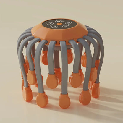 20-Head Orange Scalp Massager – Red Light Vibrating Octopus Scratcher for Relaxation, Stress Relief & Migraine Relief