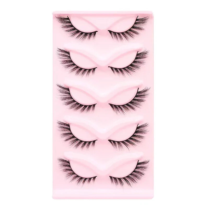 Manga Lashes 5 Pairs – Anime Cosplay Faux Mink Short Full Strip Lashes, Korean Natural Look, Clear Band Soft Eyelash Extensions