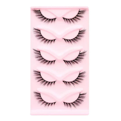 Manga Lashes 5 Pairs – Anime Cosplay Faux Mink Short Full Strip Lashes, Korean Natural Look, Clear Band Soft Eyelash Extensions